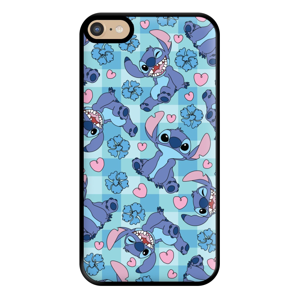 Blue Alien And Hearts Pattern Phone Case for iPhone 6 Plus / 7 Plus / 8 Plus