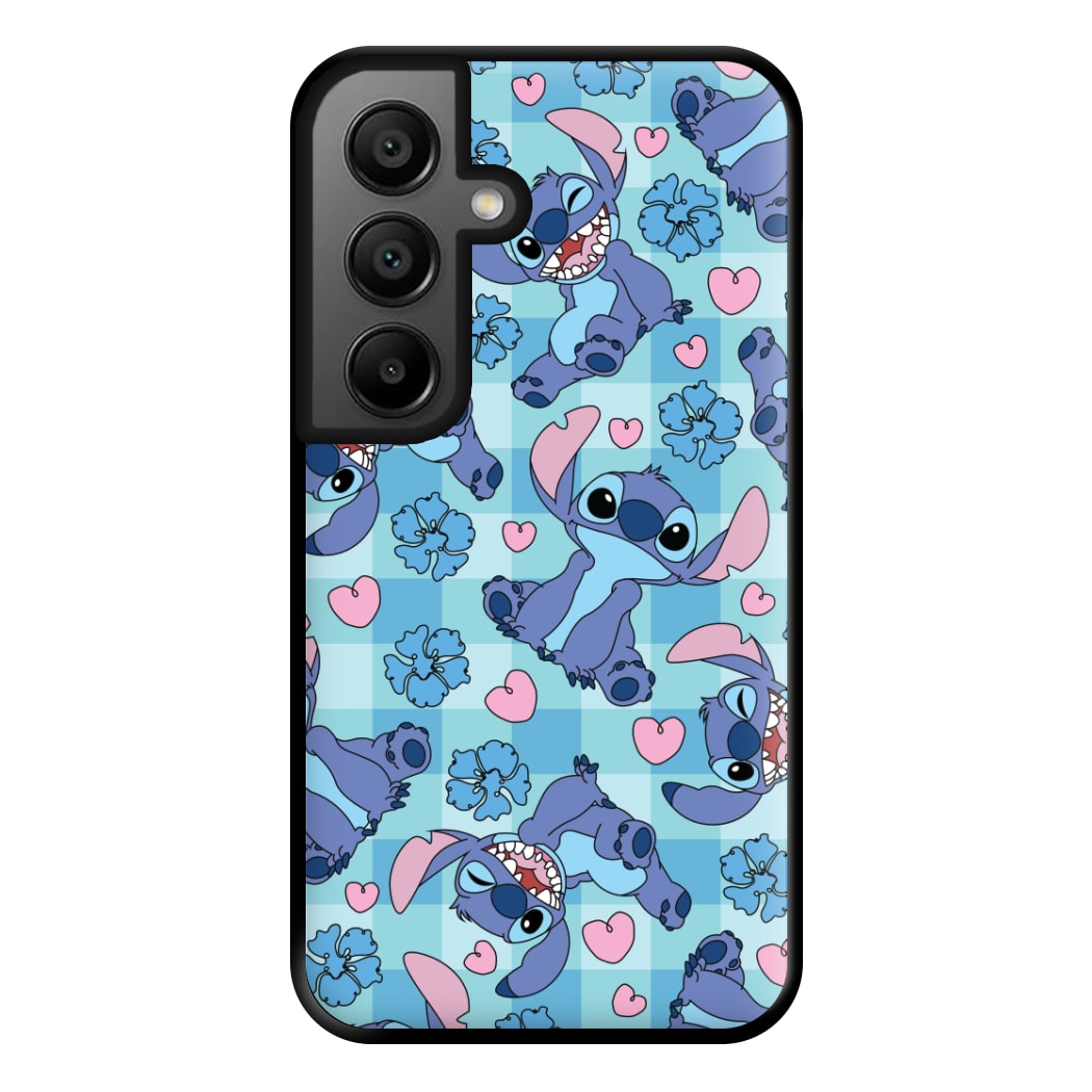 Blue Alien And Hearts Pattern Phone Case for Google Pixel 8