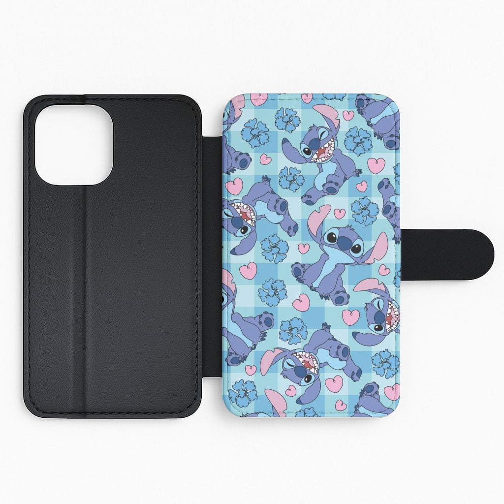 Blue Alien And Hearts Pattern Flip Phone Case