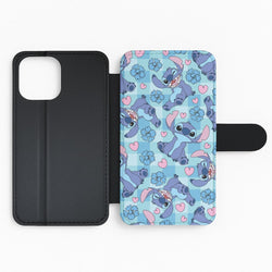 Blue Alien And Hearts Pattern Flip Phone Case
