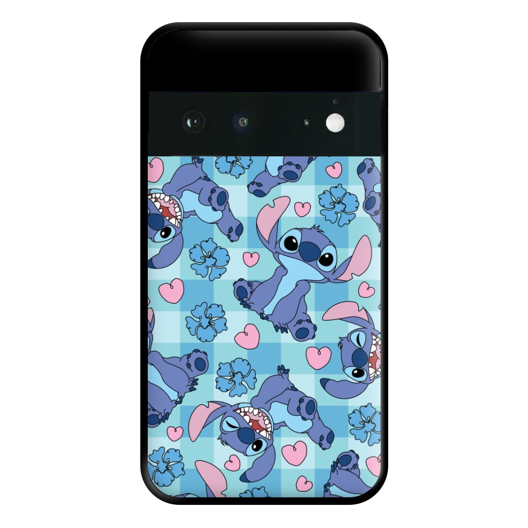 Blue Alien And Hearts Pattern Phone Case for Google Pixel 6a