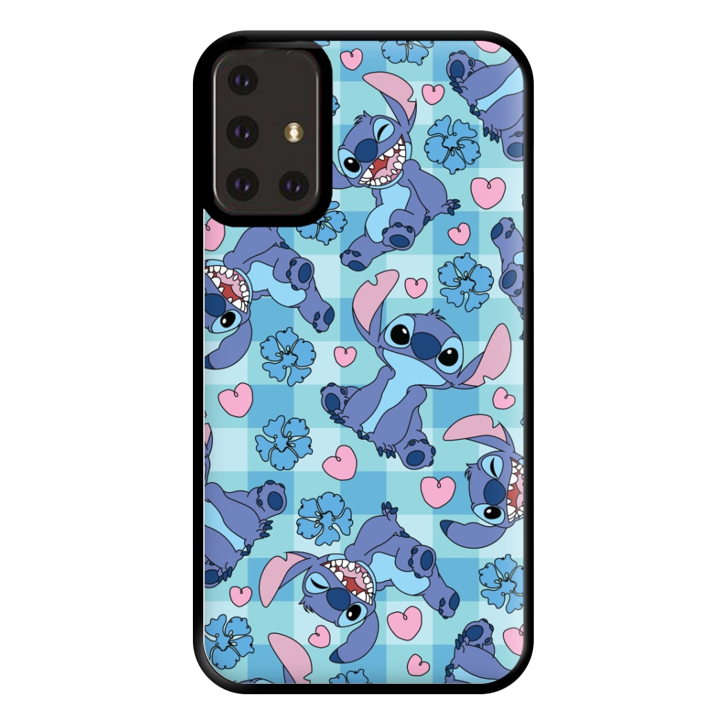 Blue Alien And Hearts Pattern Phone Case for Galaxy A71