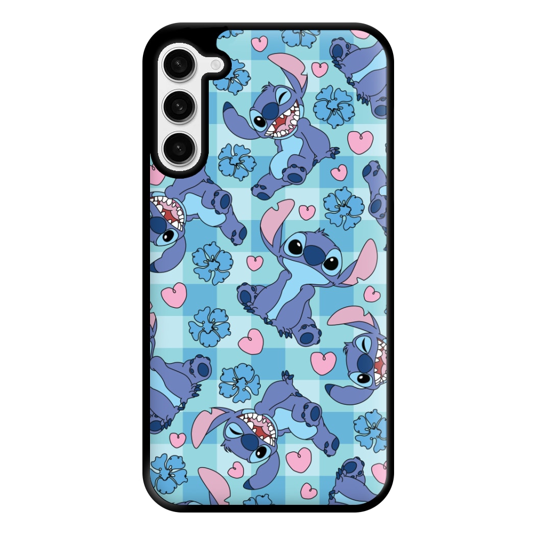 Blue Alien And Hearts Pattern Phone Case for Galaxy S23 Plus