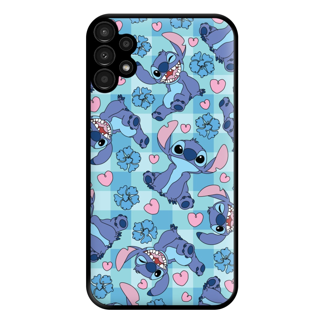 Blue Alien And Hearts Pattern Phone Case for Galaxy A13