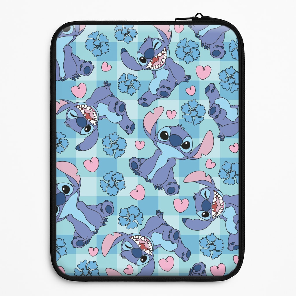 Blue Alien And Hearts Pattern Laptop Sleeve