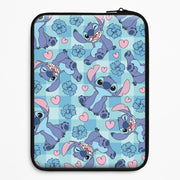 Blue Alien And Hearts Pattern Laptop Sleeve 1