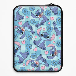 Blue Alien And Hearts Pattern Universal Laptop Sleeve