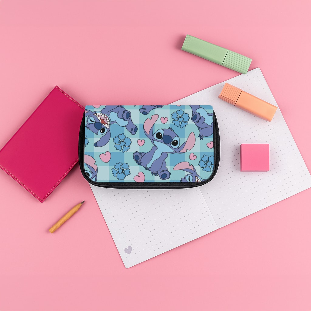 Blue Alien And Hearts Pattern Pencil Case