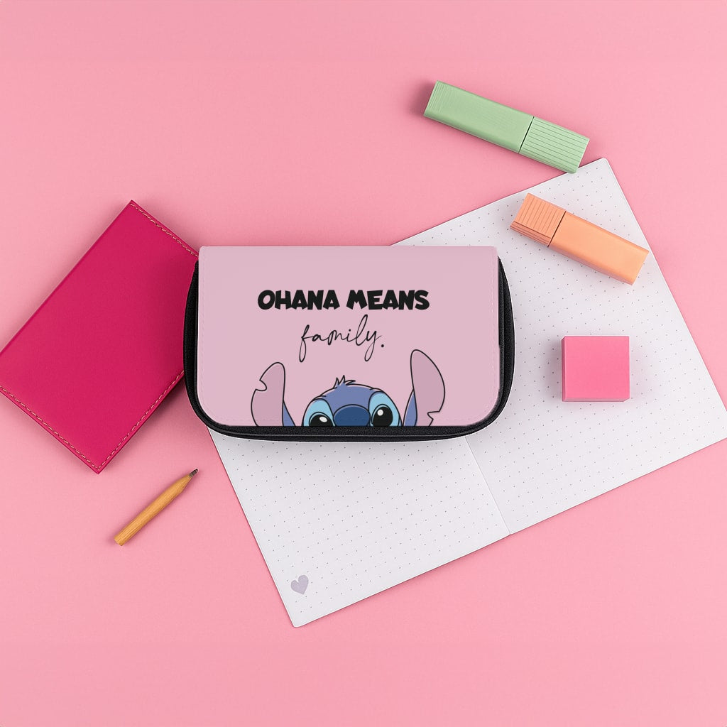 Ohana Means Family Pink Pencil Case