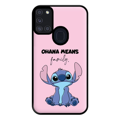 Ohana Means Family Pink Phone Case for Galaxy A21s