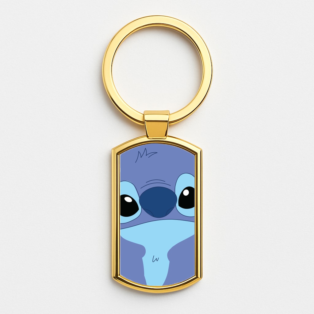 Blue Alien Face Gold Keyring