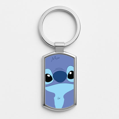 Blue Alien Face Silver Keyring