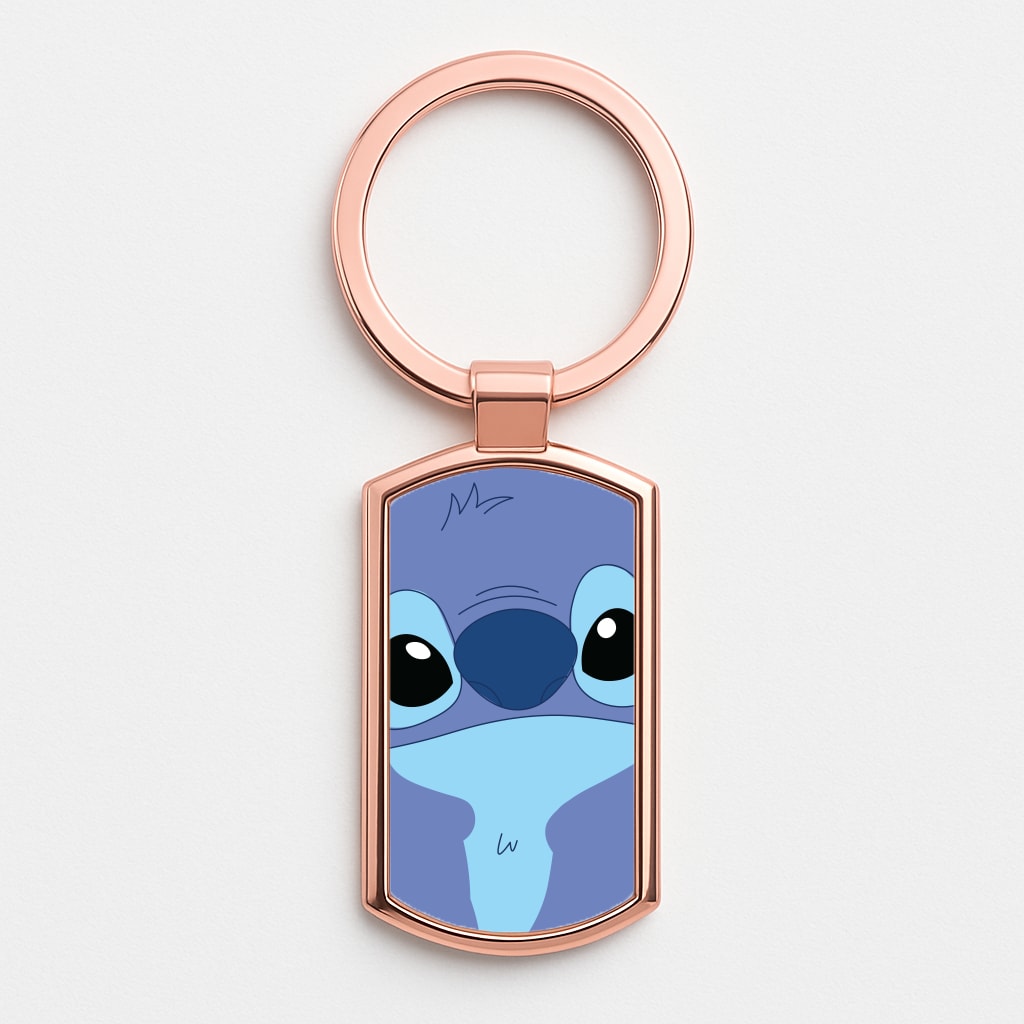 Blue Alien Face Rose Gold Keyring