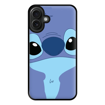 Blue Alien Face Phone Case for iPhone 16 Plus