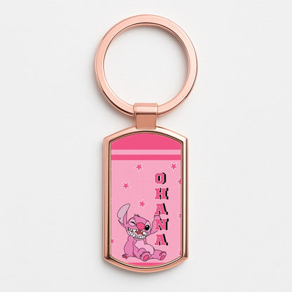 Pink Alien Ohana Rose Gold Keyring