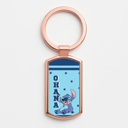 Blue Alien Ohana Rose Gold Keyring