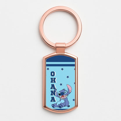Blue Alien Ohana Rose Gold Keyring