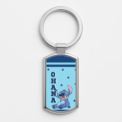 Blue Alien Ohana Silver Keyring