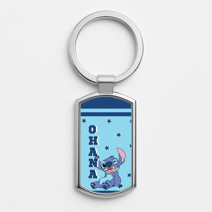 Blue Alien Ohana Silver Keyring