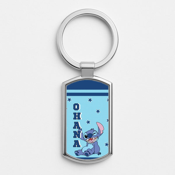 Blue Alien Ohana Silver Keyring