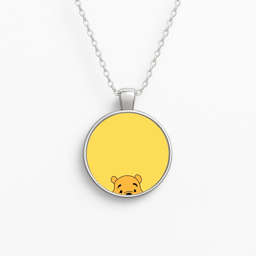 Cute Bear Leaning Circle Necklace