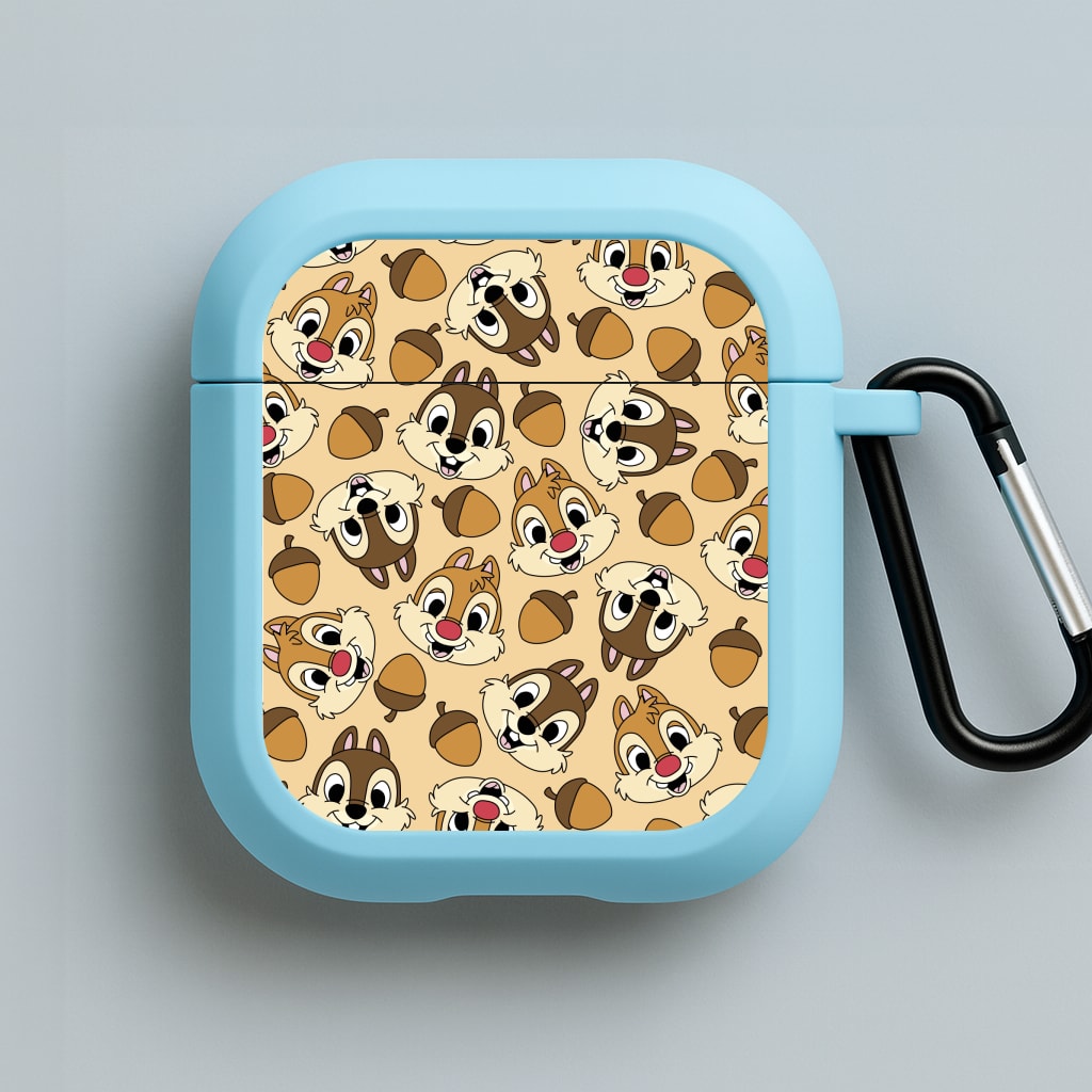 Cute Squirrels And Acorns Pattern Blue AirPods Case