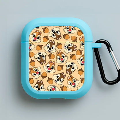 Cute Squirrels And Acorns Pattern Blue AirPods Case
