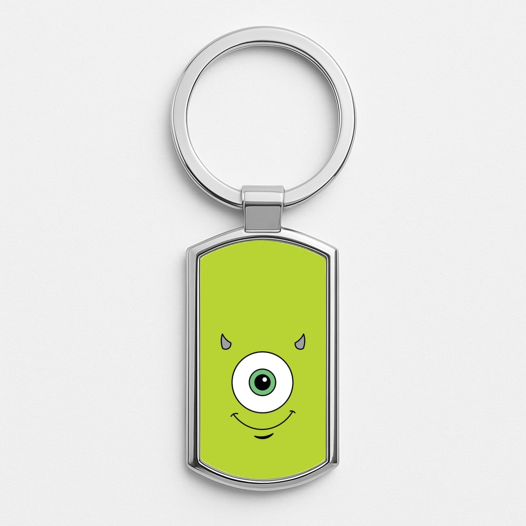 Green Monster Face Silver Keyring
