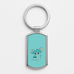 Blue Monster Face Silver Keyring