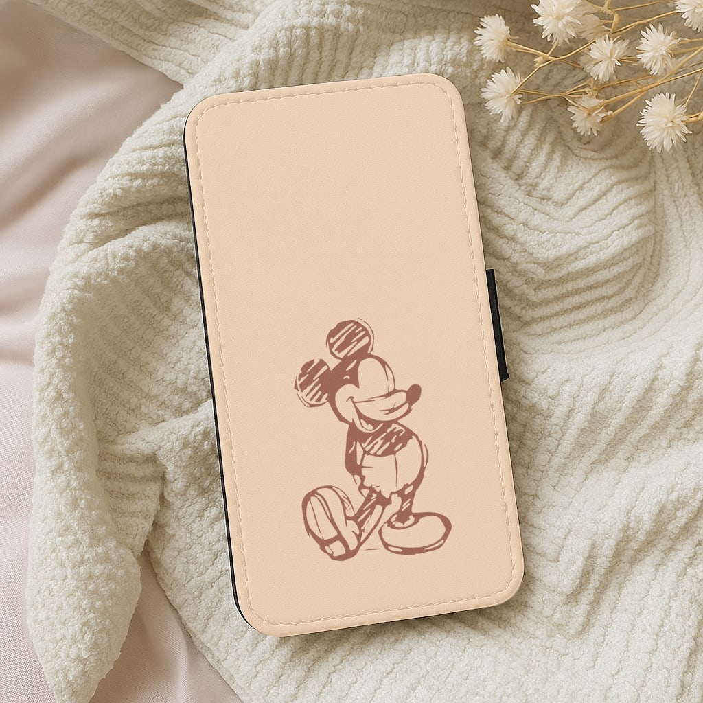 Sketched Mouse Outline Beige  Wallet Phone Case