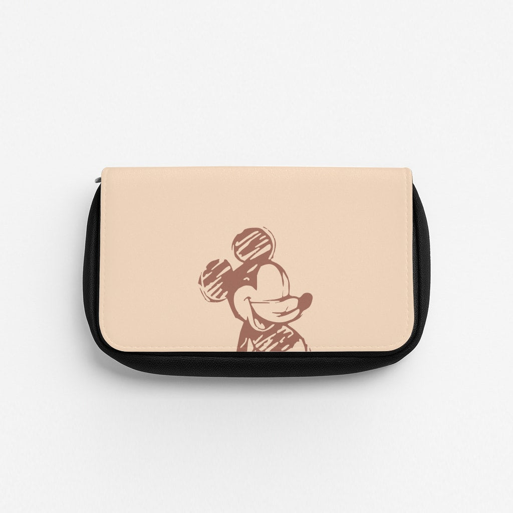 Sketched Mouse Outline Beige  Pencil Case