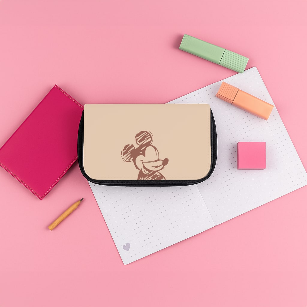 Sketched Mouse Outline Beige  Pencil Case