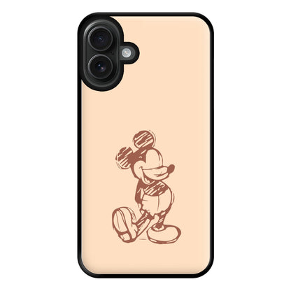 Sketched Mouse Outline Beige  Phone Case for iPhone 16 Plus