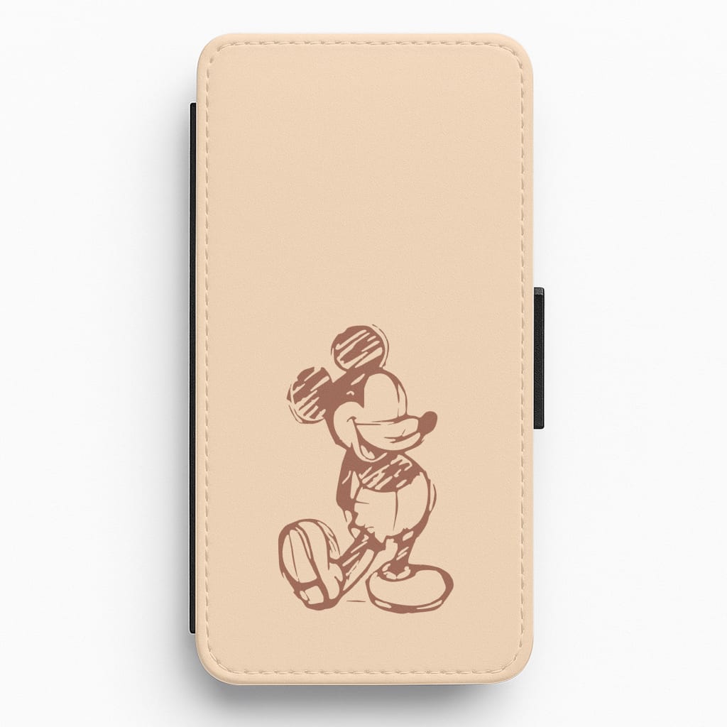 Sketched Mouse Outline Beige Flip / Wallet Phone Case