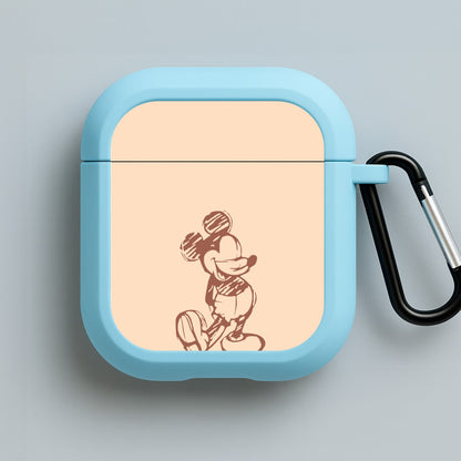 Sketched Mouse Outline Beige  Blue AirPods Case