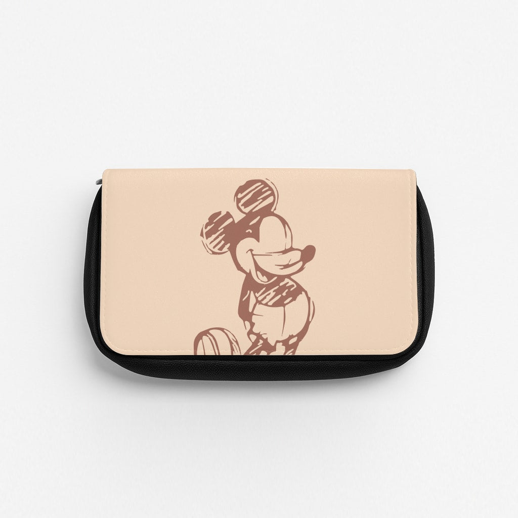 Sketched Mouse Outline Beige  Pencil Case
