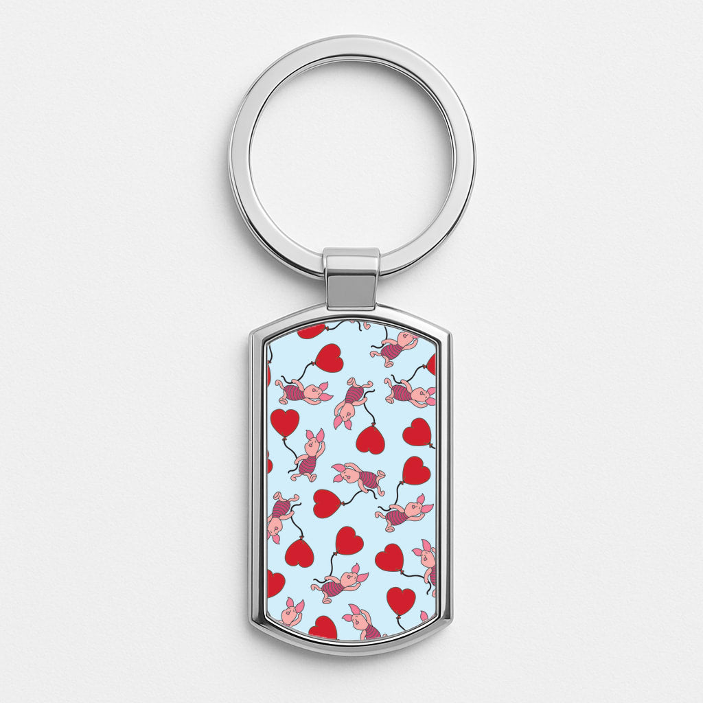 Baby Pig With Balloon Pattern Silver Keyring