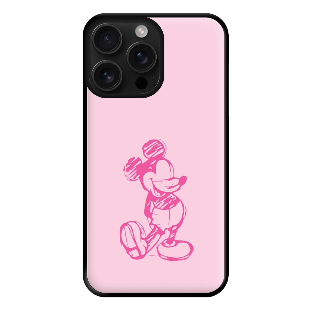 Sketched Mouse Outline Pink Phone Case for iPhone 16 Pro Max