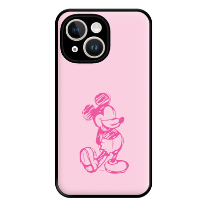 Sketched Mouse Outline Pink Phone Case for iPhone 14 Plus