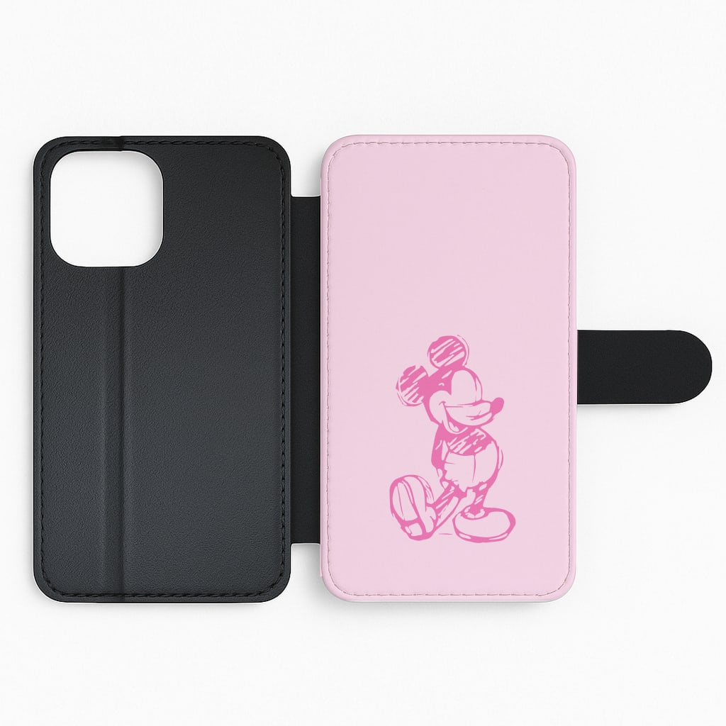 Sketched Mouse Outline Pink Flip Phone Case