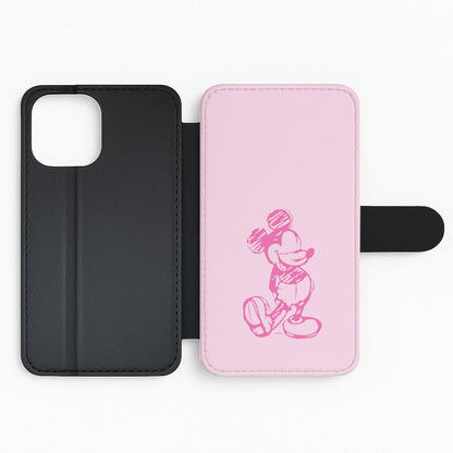 Sketched Mouse Outline Pink Flip Phone Case