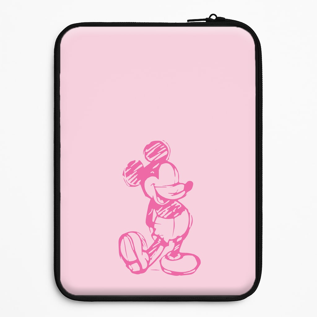 Sketched Mouse Outline Pink Laptop Sleeve