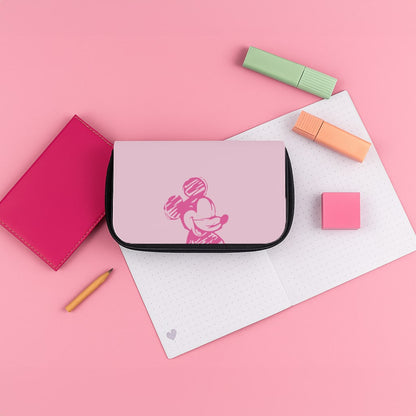 Sketched Mouse Outline Pink Pencil Case