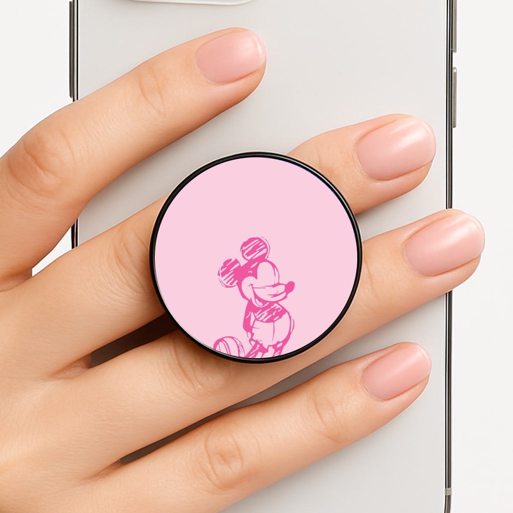 Sketched Mouse Outline Pink Phone Grip