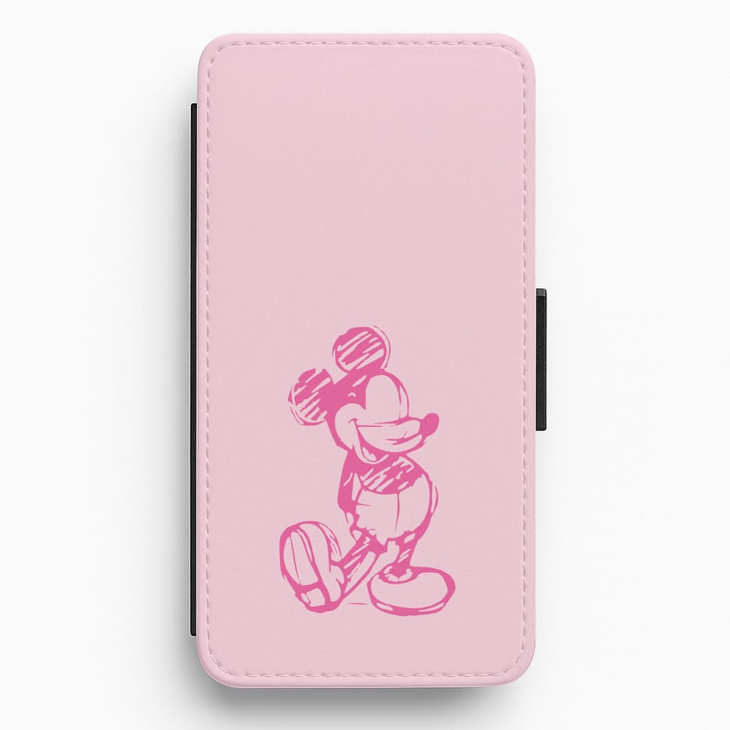 Sketched Mouse Outline Pink Flip / Wallet Phone Case