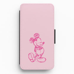 Sketched Mouse Outline Pink Flip / Wallet Phone Case