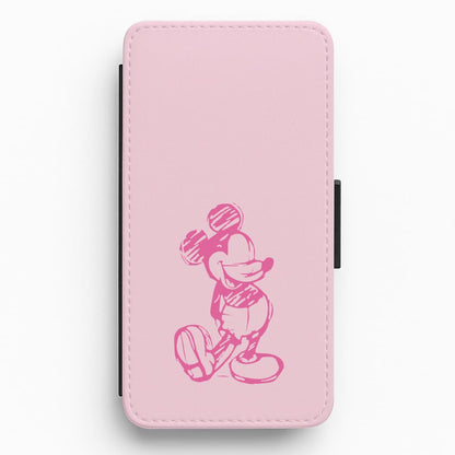 Sketched Mouse Outline Pink Flip / Wallet Phone Case