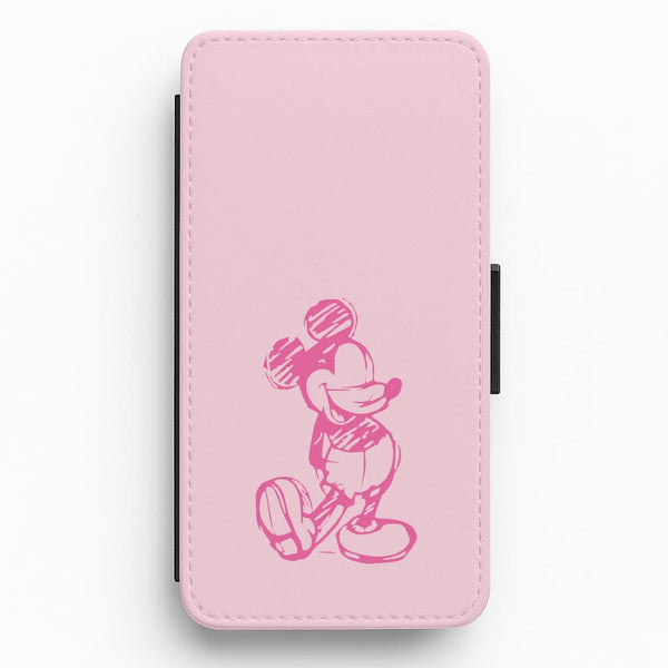 Sketched Mouse Outline Pink Flip / Wallet Phone Case