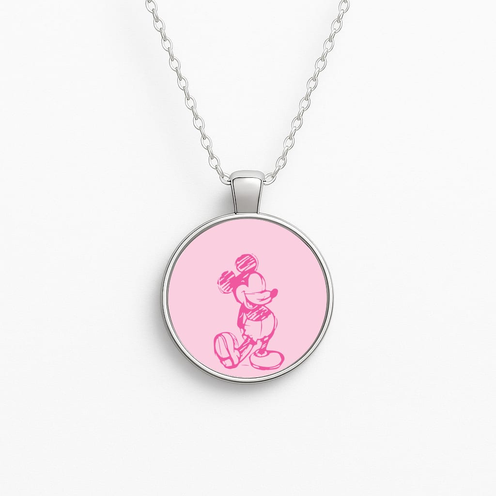 Sketched Mouse Outline Pink Necklace