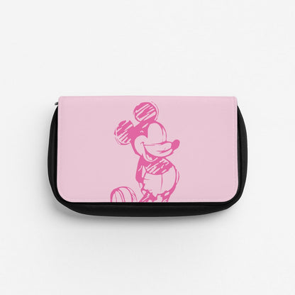 Sketched Mouse Outline Pink Pencil Case